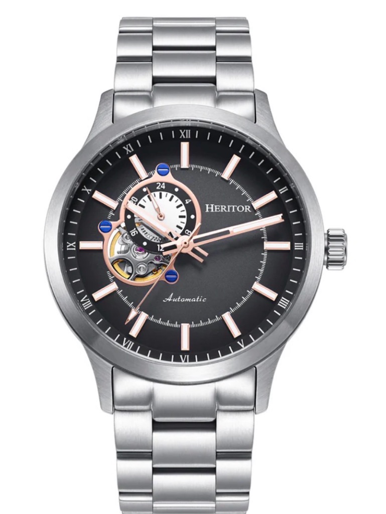 Heritor Automatic Mens Oscar Black  Grey  Silver Black Dial Watch